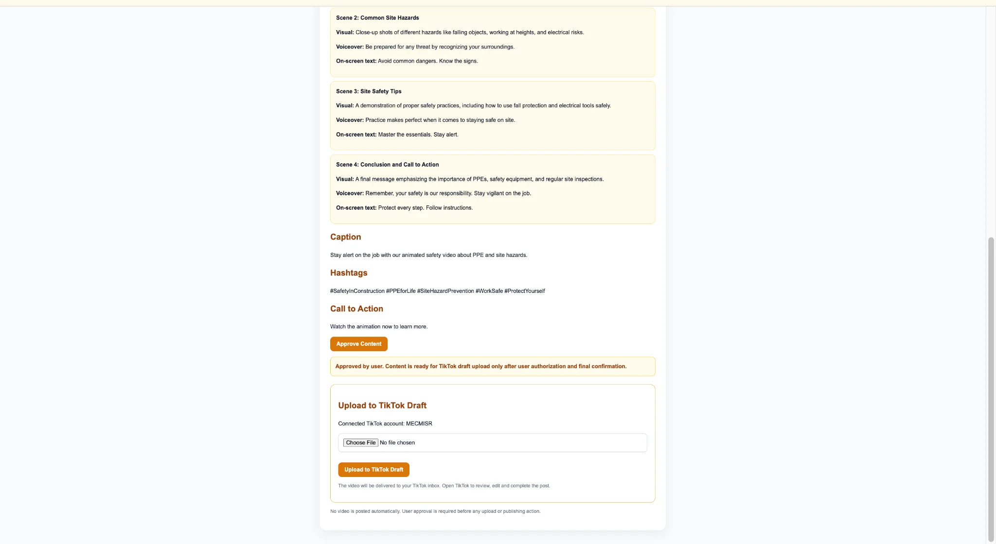 Approve the content and select the video file